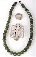 STERLING SILVER JADE NECKLACE & ASIAN JEWELRY