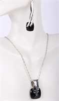 STERLING SILVER ONYX EARRINGS AND NECKLACE SET
