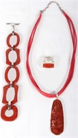 STERLING SILVER & RED SPINEL JEWELRY - LOT OF 3
