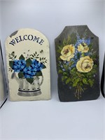 2 decorative hand painted slate pieces