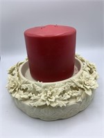 Candle holder and candle- Bisque
