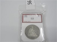 1842 Seated Liberty Dollar No Motto Graded VF 35