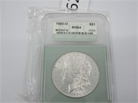 1880-O Silver Morgan Dollar Micro O Graded MS 64