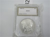 1880-O Silver Morgan Dollar Graded MS 65