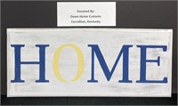 Wood HOME Sign Whitewashed Blue Lettering