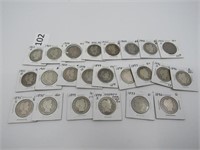 Lot of 23 Silver Barber Quarters 1892 - 1907