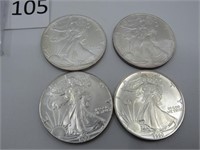 Lot of 4-1oz Silver Eagles 1987, 1990, 1992, 1996
