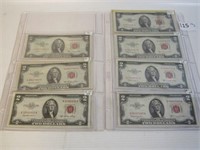Lot of 7 - 1953 Red Seal $2 Bills, Nice Condition