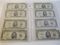 Lot of 10- 1963 Red Seal $5 Bills, Nice Condition
