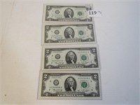 Lot of 4 - 1976 $2 Consecutive Numbered Notes