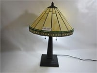 Bronze Metal Lamp w'Stained Glass Style Shade