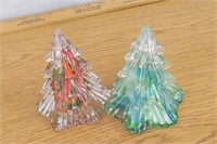 2 Prestige Glass Christmas Trees 4" h VGC