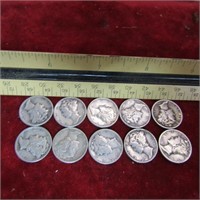 (10) US COINS. 90% SILVER. MERCURY DIMES.