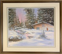 LOVELY SIGNED L. MALLET WINTERSCAPE - FRAMED