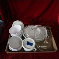 French white corning ware dishes w/lids.