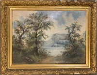 LOVELY ANTIQUE OIL ON BOARD WITH GOLD GILT FRAME