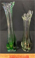 TWO PRETTY MID CENTURY BLOWN GLASS VASES