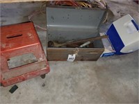 COOLER- TOOL BOX- ROLL AROUND MECHANICS CHAIR