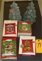 4 ORNAMENTS AND 2 DECOR TREES