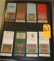 DISPLAY WITH 8 ANTIQUE YULE LOG MATCH BOOKS