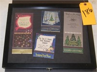 DISPLAY WITH 4 ANTIQUE YULE LOG MATCH BOOKS