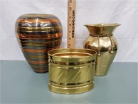 3 Brass Pieces 2-Vases & 1 Planter