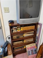 WOOD BOOKCASE AND TELEVISION