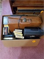 MISC. BOX OF 8 TRACKS- RECORDER AND REWINDER