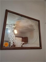 ETCHED GLASS MIRROR AND FLORAL PICTURE