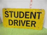 VINTAGE METAL MILITARY STUDENT DRIVER SIGN