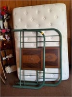 GREEN- WOOD BED FRAME- RAILS - INCLUDES BEDDING
