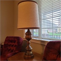 Vintage Ornate Brass & Wood Table Lamp