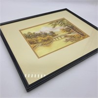 Small Framed Silk Oriental River Scene