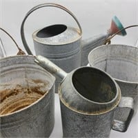 Lot of Galvanized Pails w/ Watering Can