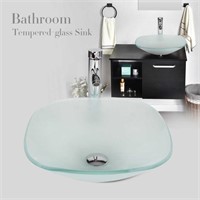 Square Frosted Tempered Glass Faucet Drain Combo