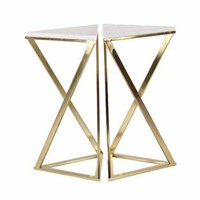 Triangular Light Marble Accent Table set of 2