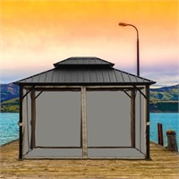 10'X12' Double-Roofed Gazebo With Mosquito Net,