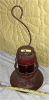 Vintage Metal Lantern w/Red Glass