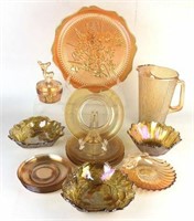 Selection of Carnival Glass includes Deer Powder