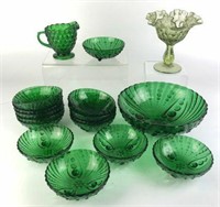 Selection of Green Glassware includes Compote,