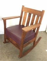 Wooden Oversized Rockin Chair with Leather Seat