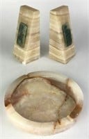 Pair of Marble Bookends & Ash Tray