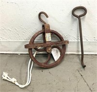 Cast Iron Hanging Pulley & Meat Hook