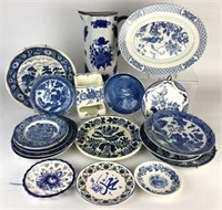Selection of Blue & White Plates & Wall Pockets