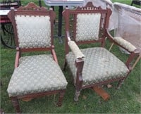 pair of victorian walnut chairs - one arm chair