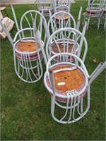 6 gray metal chairs red seats