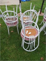 6 gray metal chairs red seats
