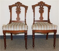 ** Pair of Vintage Victorian Chairs with Casters