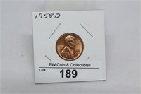 1958-d Wheat Penny -Red