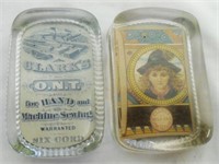 Pair of Clarks Glass Paper Weights